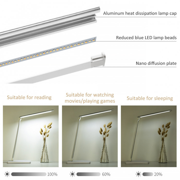Lampe de Bureau LED Pliable et Tactile à Intensité Réglable